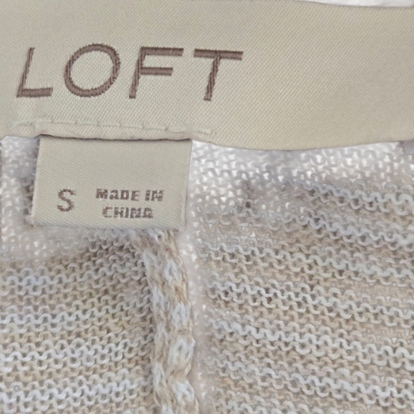 LOFT Striped Kimono Cardigan Open Front Short Sleeve Lightweight Beige Tan S - Picture 7 of 7